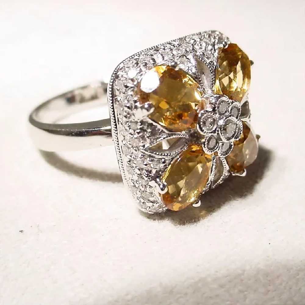 Floral Golden Citrine Diamond Ring  18K Square - image 2