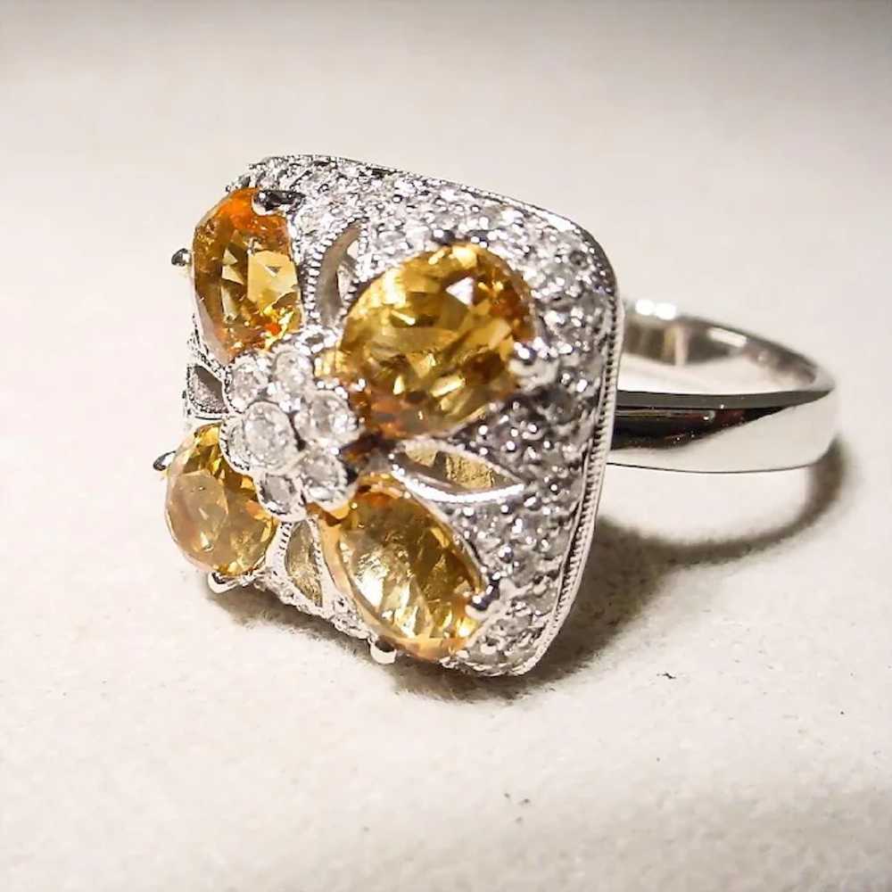 Floral Golden Citrine Diamond Ring  18K Square - image 3