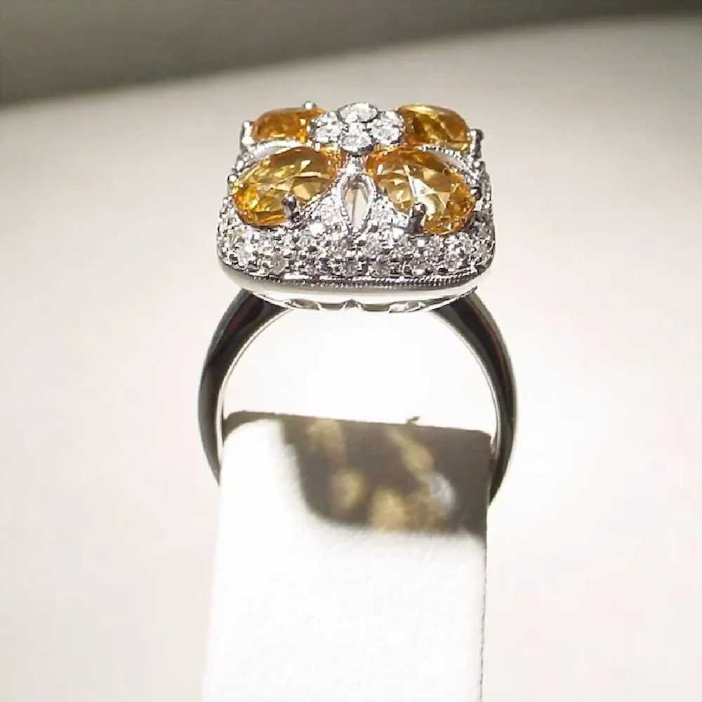 Floral Golden Citrine Diamond Ring  18K Square - image 4