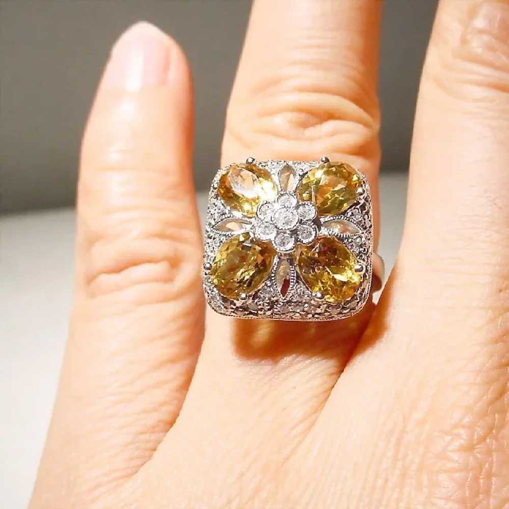 Floral Golden Citrine Diamond Ring  18K Square - image 6