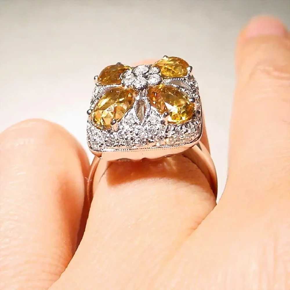 Floral Golden Citrine Diamond Ring  18K Square - image 7