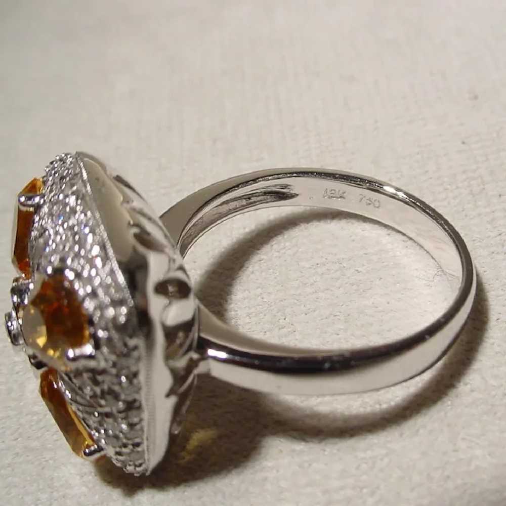 Floral Golden Citrine Diamond Ring  18K Square - image 8