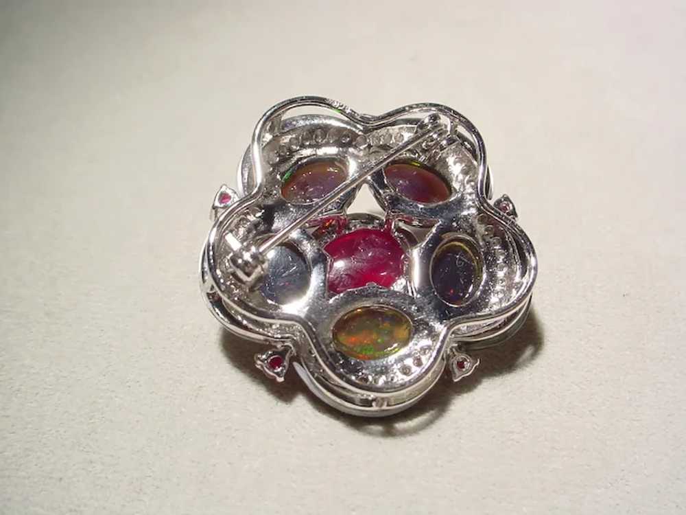 Exquisite Cabochon Ruby & Multi-Gems Brooch Penda… - image 11