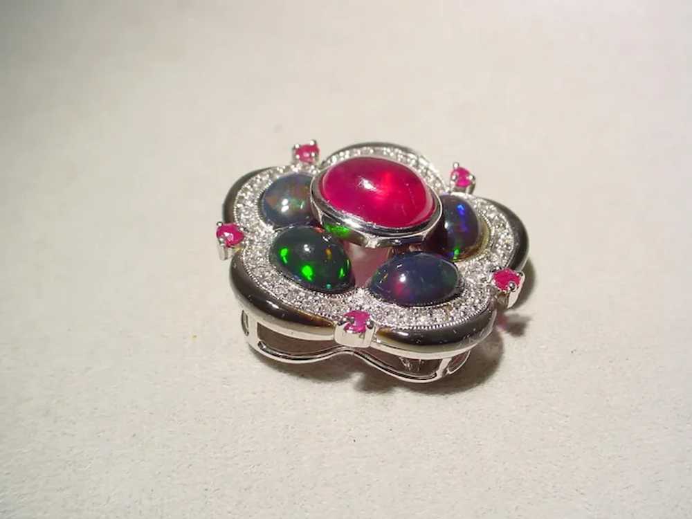 Exquisite Cabochon Ruby & Multi-Gems Brooch Penda… - image 12