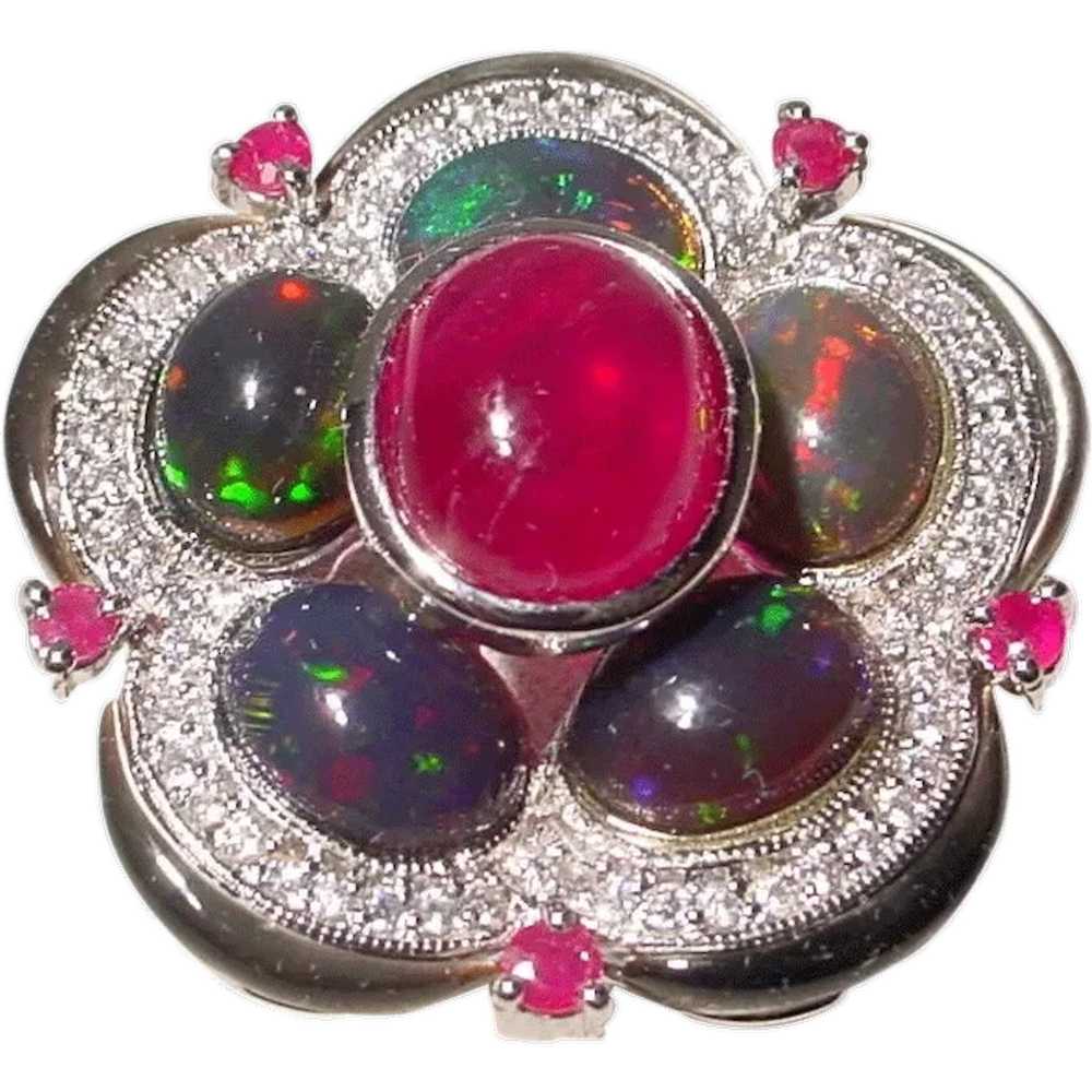 Exquisite Cabochon Ruby & Multi-Gems Brooch Penda… - image 1