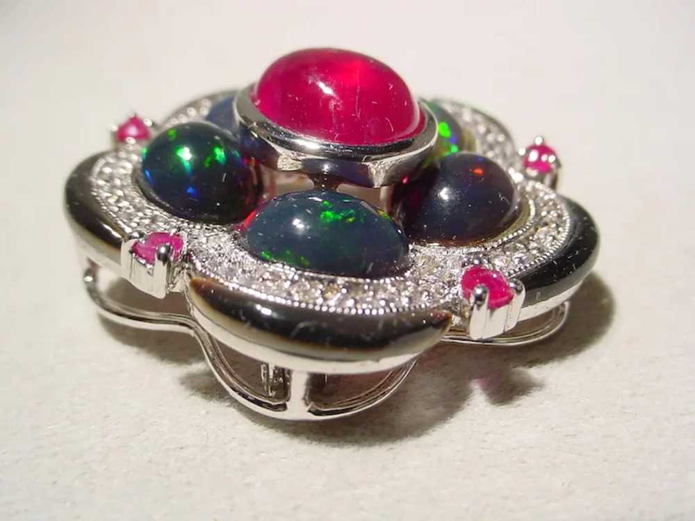 Exquisite Cabochon Ruby & Multi-Gems Brooch Penda… - image 2