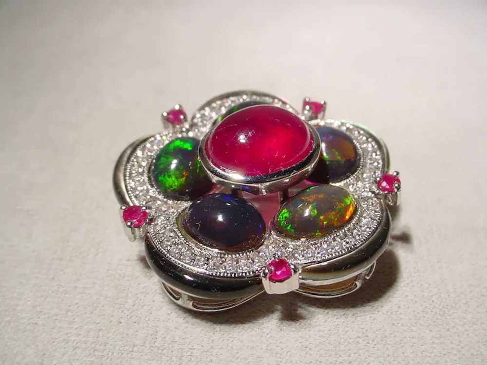 Exquisite Cabochon Ruby & Multi-Gems Brooch Penda… - image 3