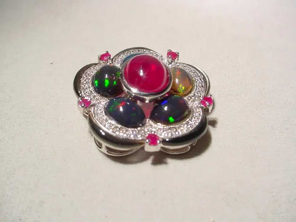 Exquisite Cabochon Ruby & Multi-Gems Brooch Penda… - image 4