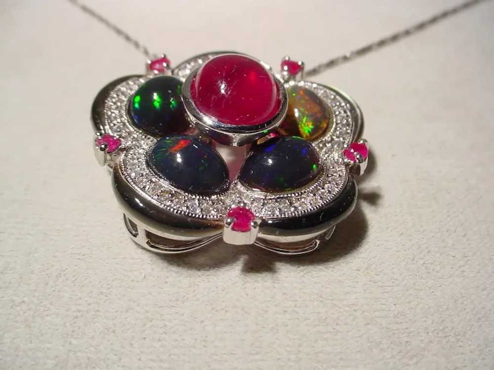 Exquisite Cabochon Ruby & Multi-Gems Brooch Penda… - image 5
