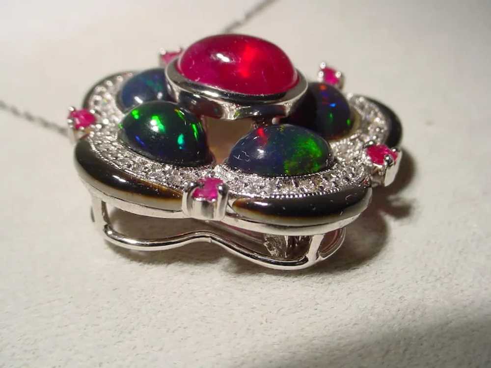 Exquisite Cabochon Ruby & Multi-Gems Brooch Penda… - image 6