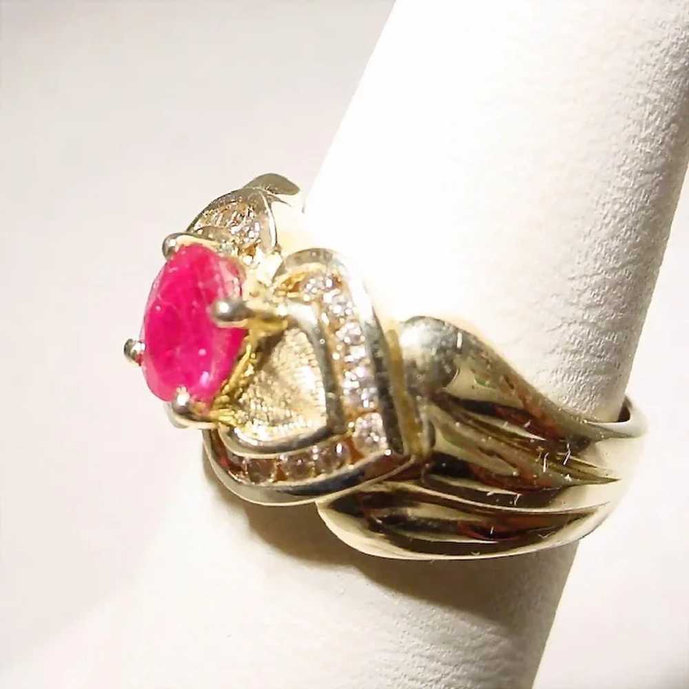 Double Hearted Etruscan Setting Ruby Diamond Ring… - image 4