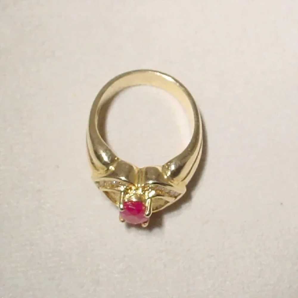 Double Hearted Etruscan Setting Ruby Diamond Ring… - image 7