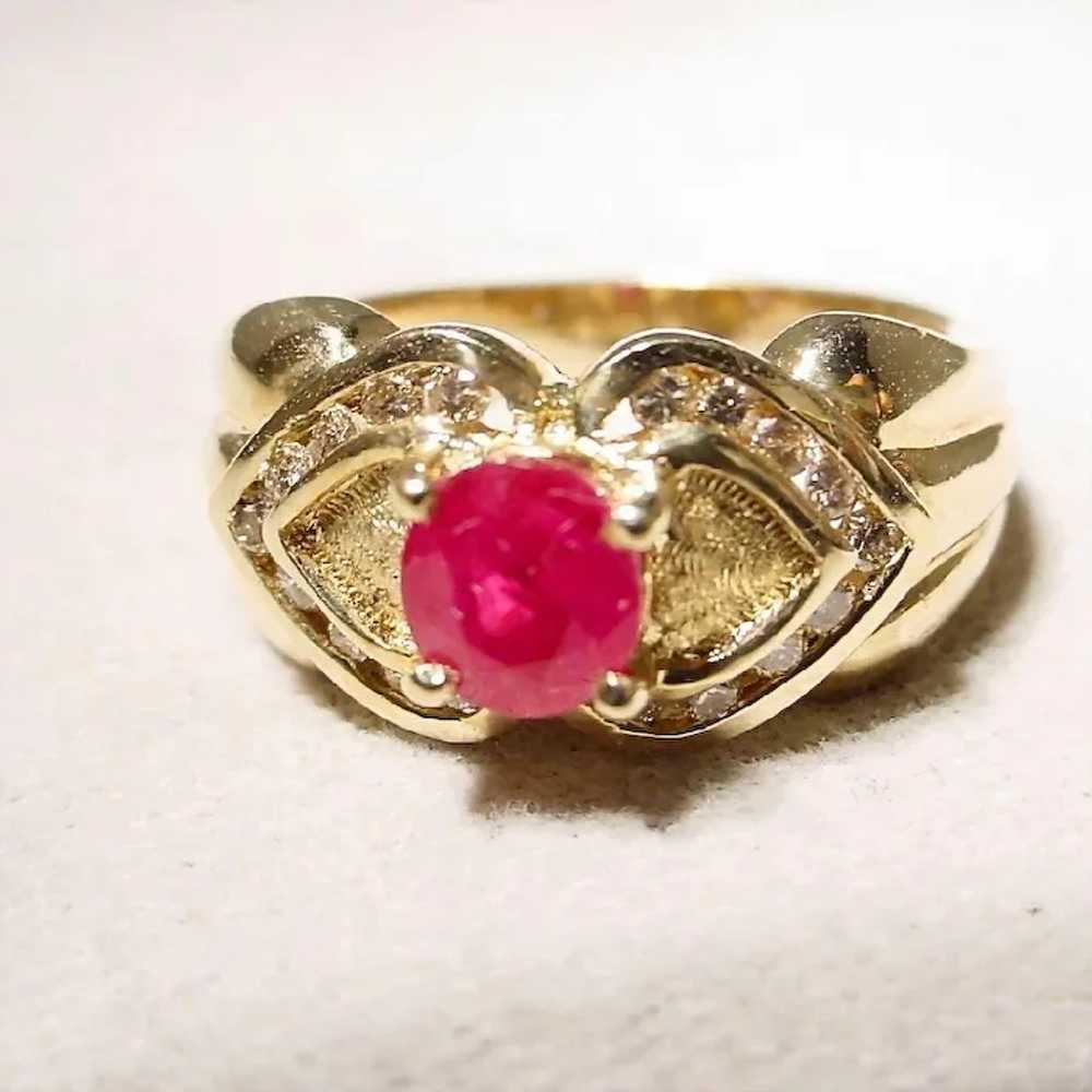 Double Hearted Etruscan Setting Ruby Diamond Ring… - image 8