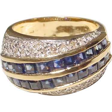 Sapphire Diamond Dome Band Ring 14K - image 1