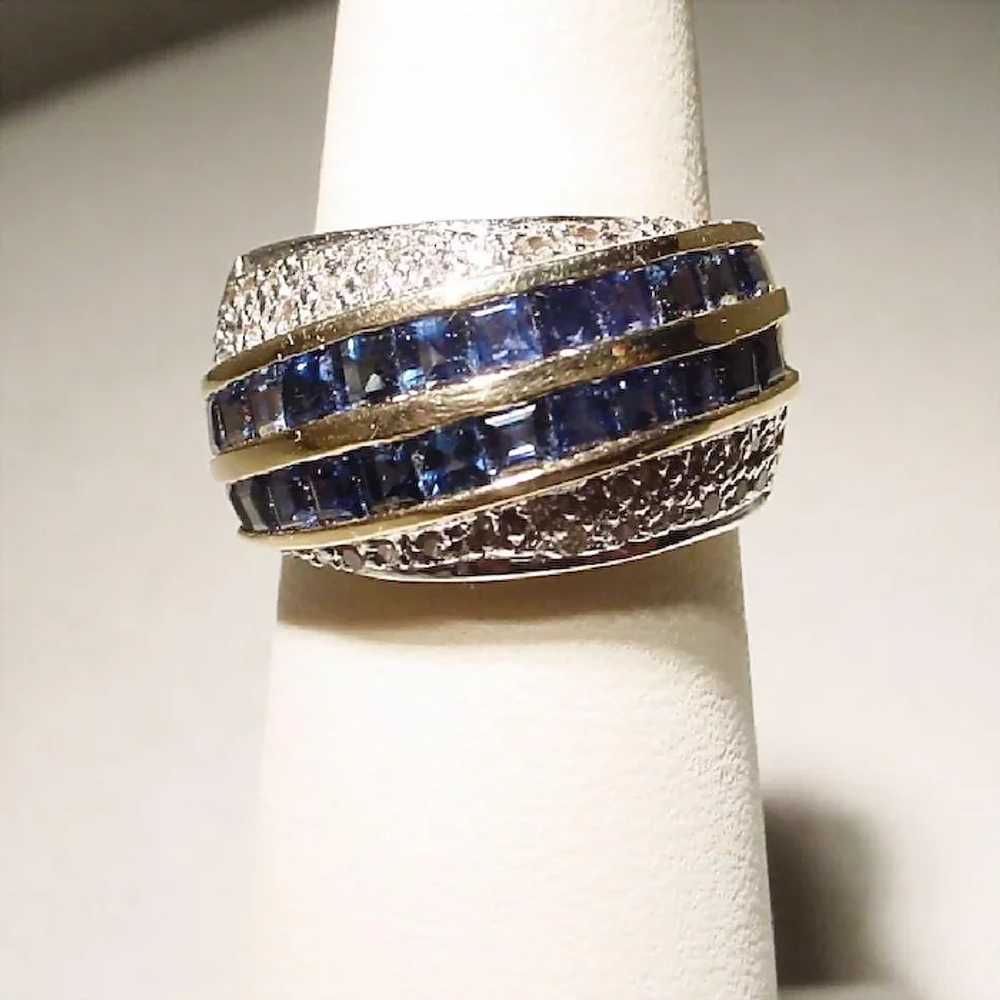Sapphire Diamond Dome Band Ring 14K - image 3