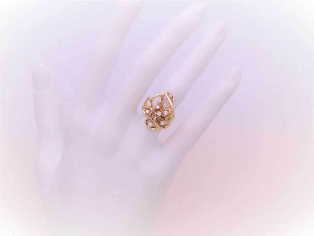 Vintage Hand Crafted 14k Gold Abstract Diamond Cl… - image 9