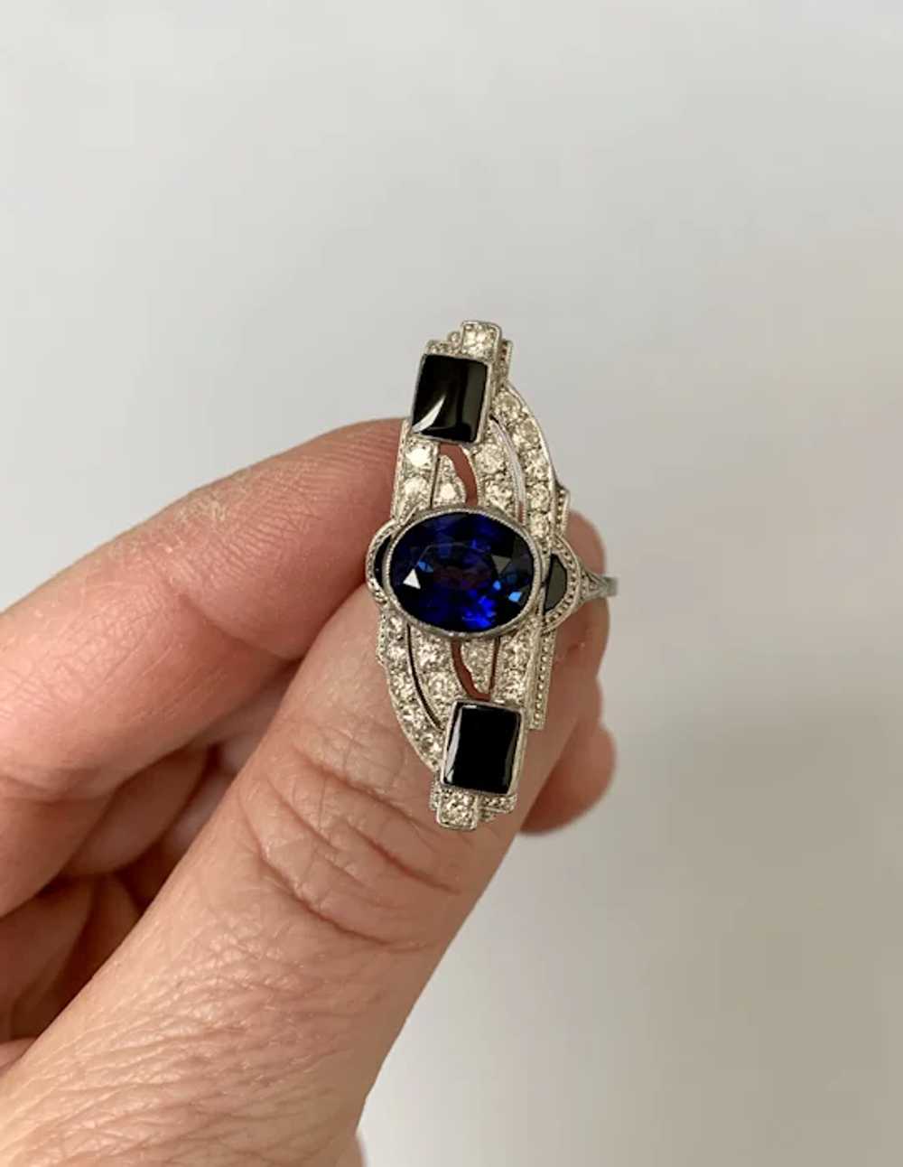 Art Deco Platinum Sapphire and Diamond Ring - image 10