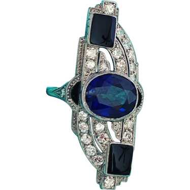 Art Deco Platinum Sapphire and Diamond Ring - image 1