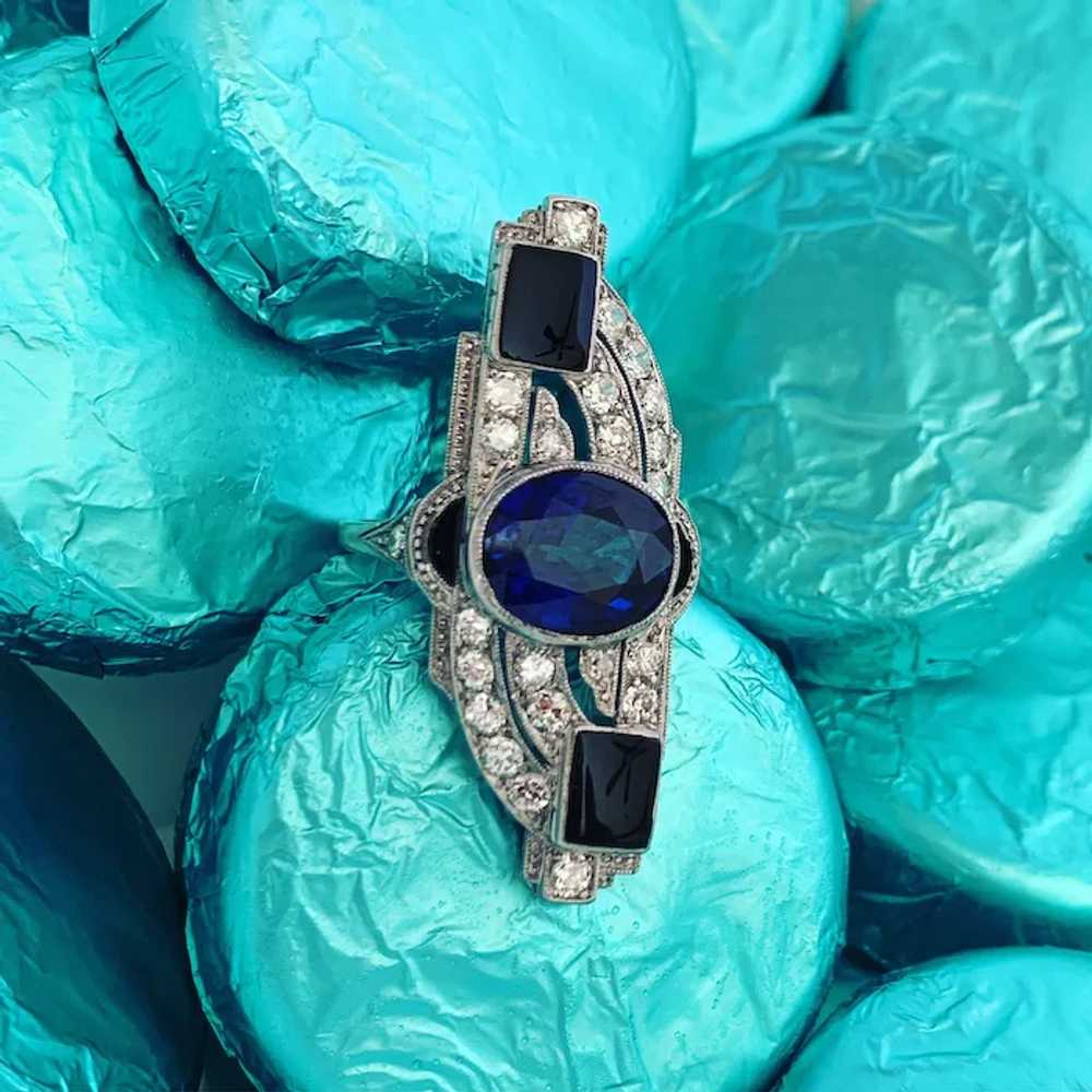 Art Deco Platinum Sapphire and Diamond Ring - image 2