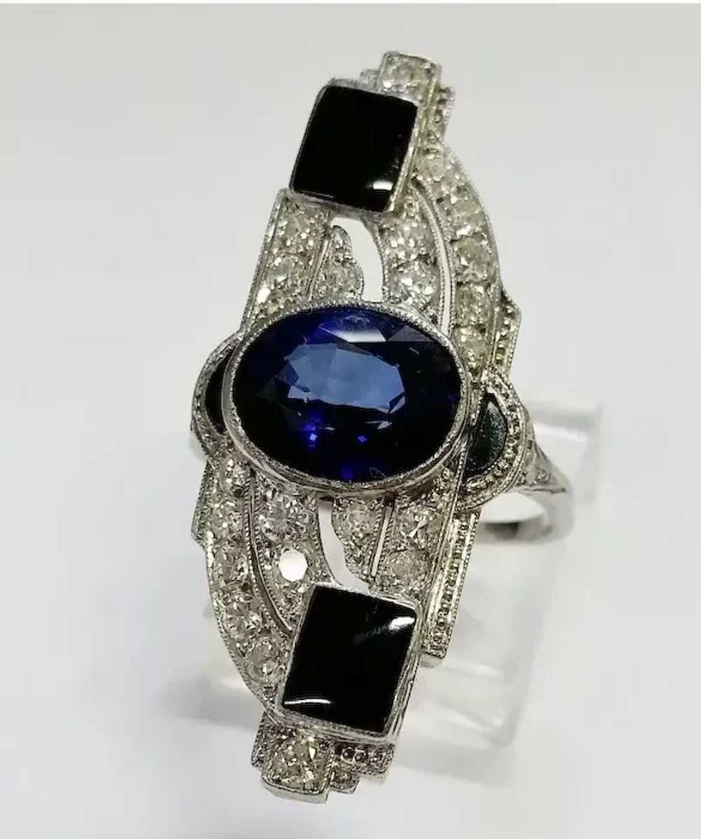 Art Deco Platinum Sapphire and Diamond Ring - image 4