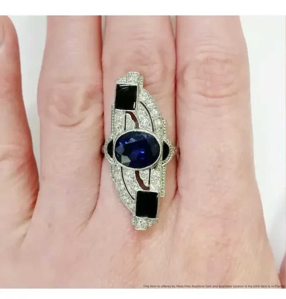 Art Deco Platinum Sapphire and Diamond Ring - image 6