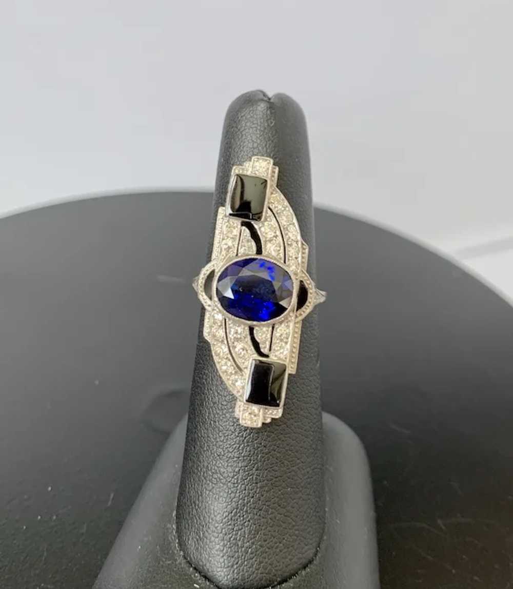 Art Deco Platinum Sapphire and Diamond Ring - image 7