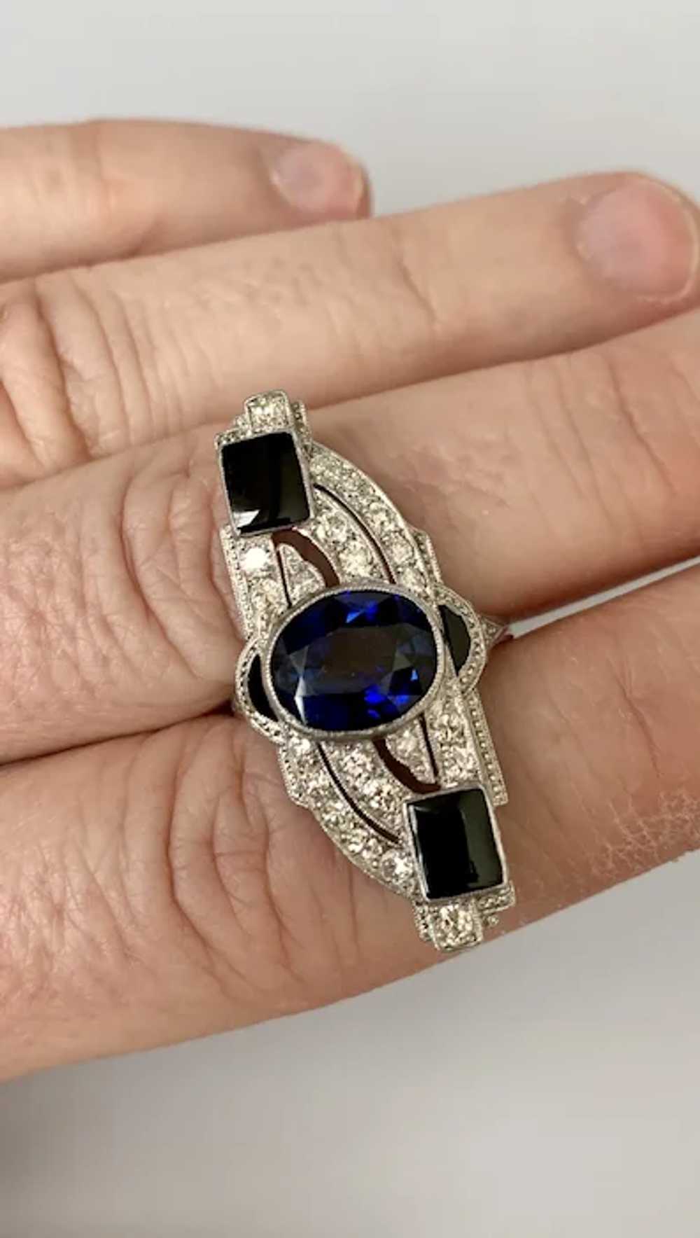 Art Deco Platinum Sapphire and Diamond Ring - image 8