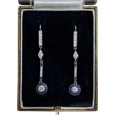 Diamond and Sapphire Platinum Earrings - image 1