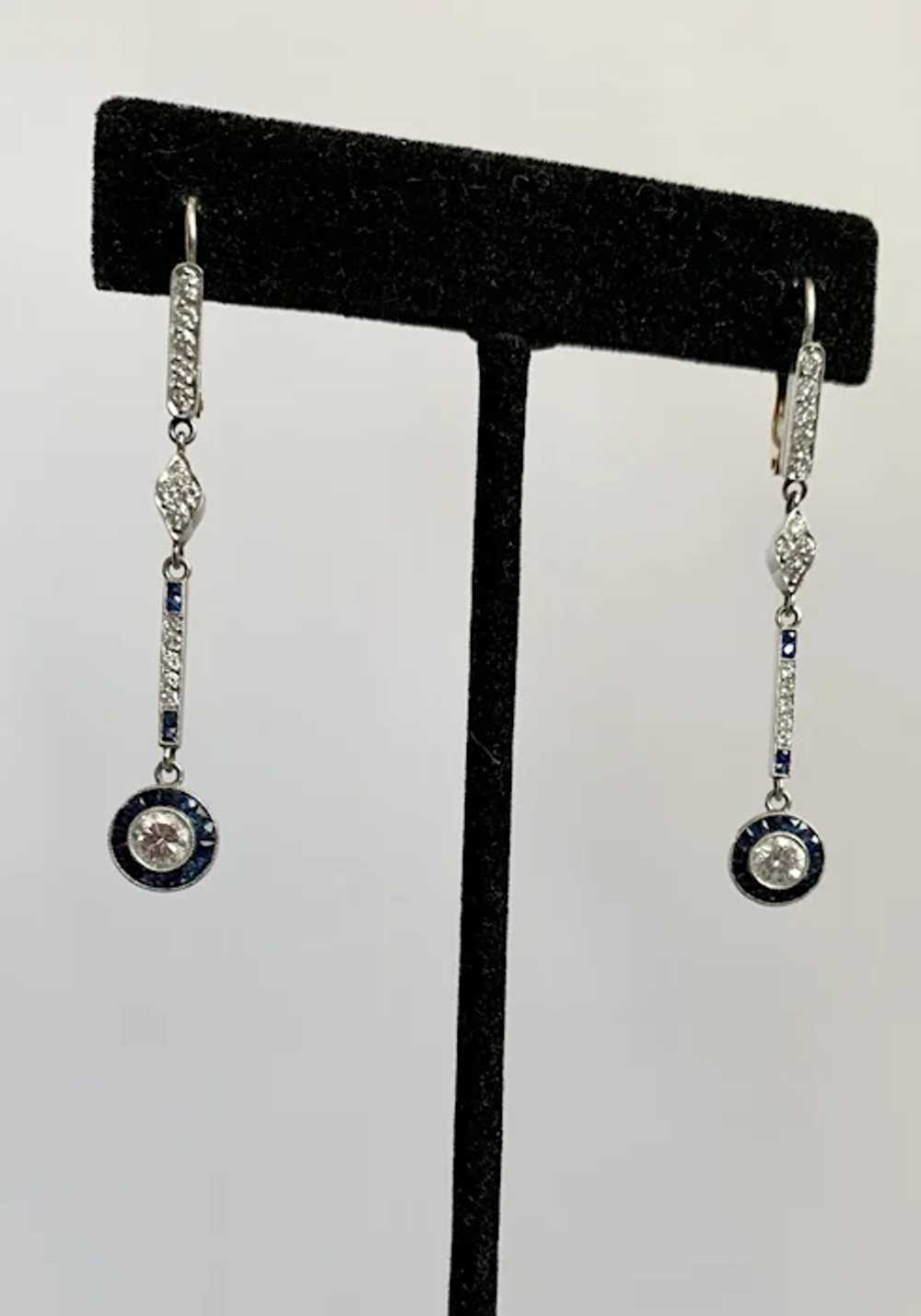 Diamond and Sapphire Platinum Earrings - image 2