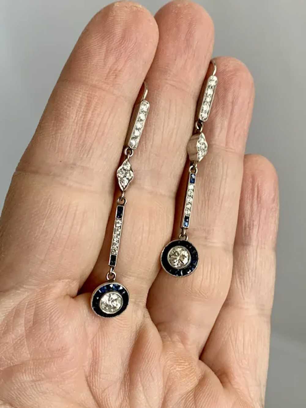 Diamond and Sapphire Platinum Earrings - image 3