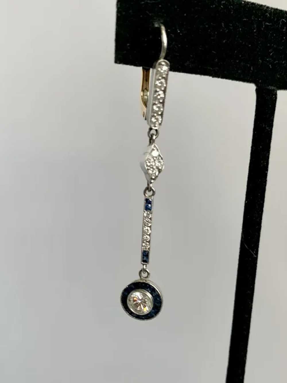 Diamond and Sapphire Platinum Earrings - image 6