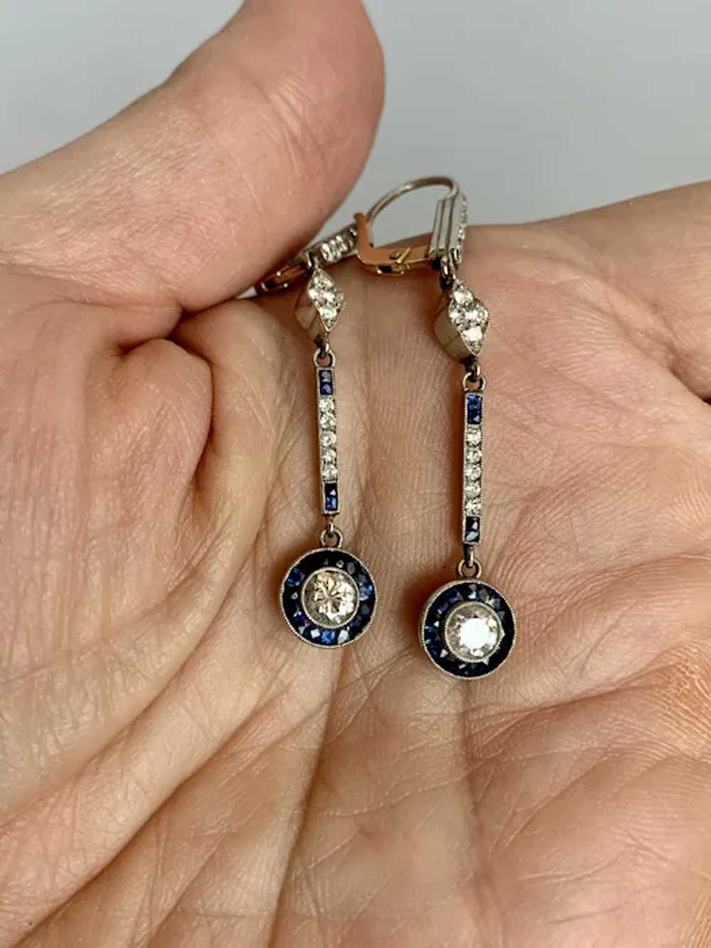 Diamond and Sapphire Platinum Earrings - image 8