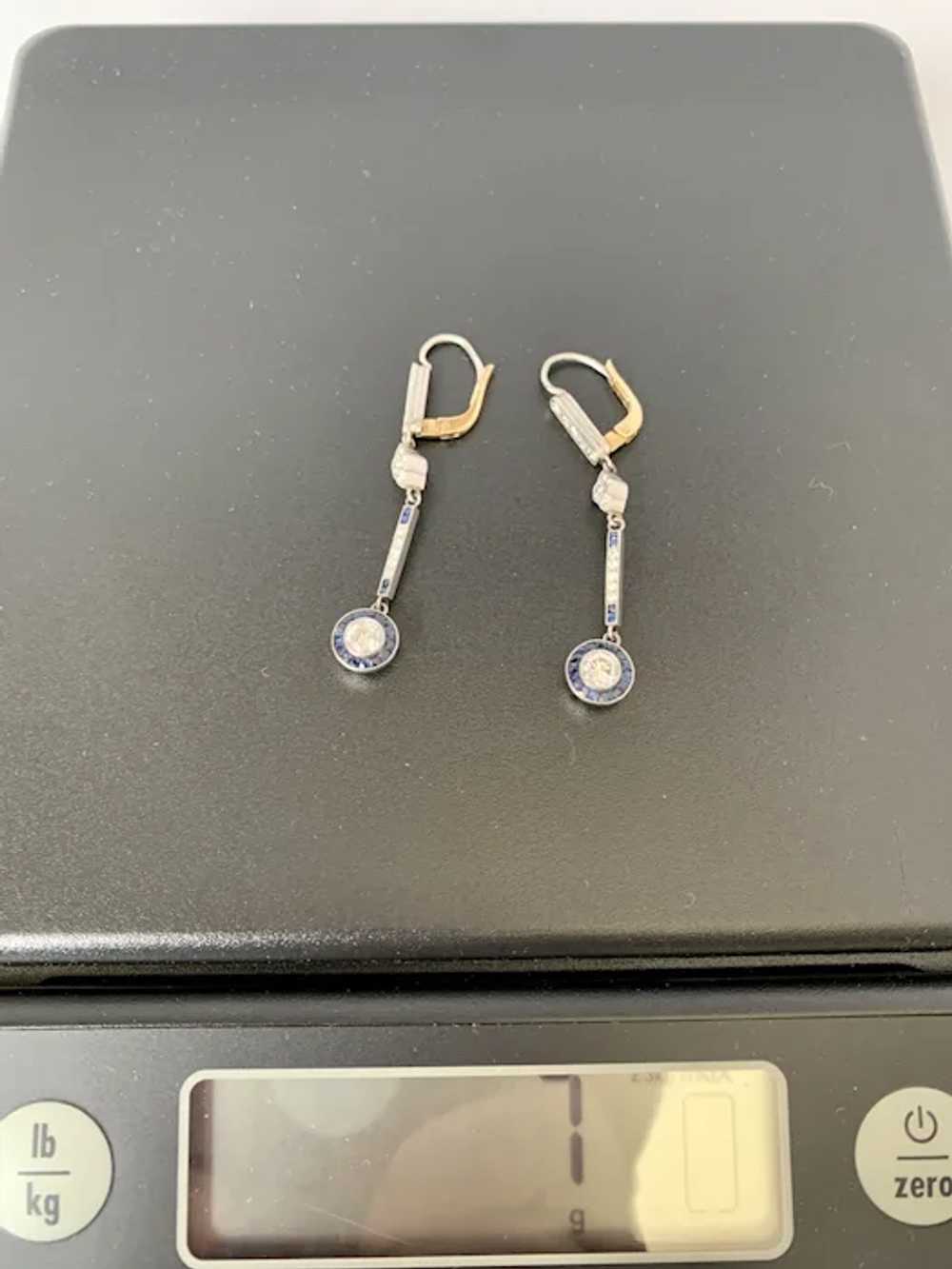 Diamond and Sapphire Platinum Earrings - image 9