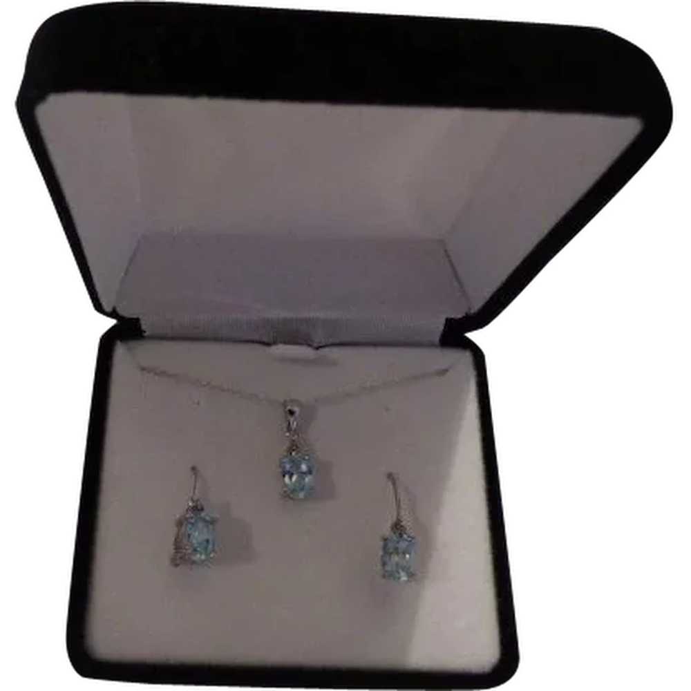 Blue Topaz & Diamond Necklace & Earrings - image 1