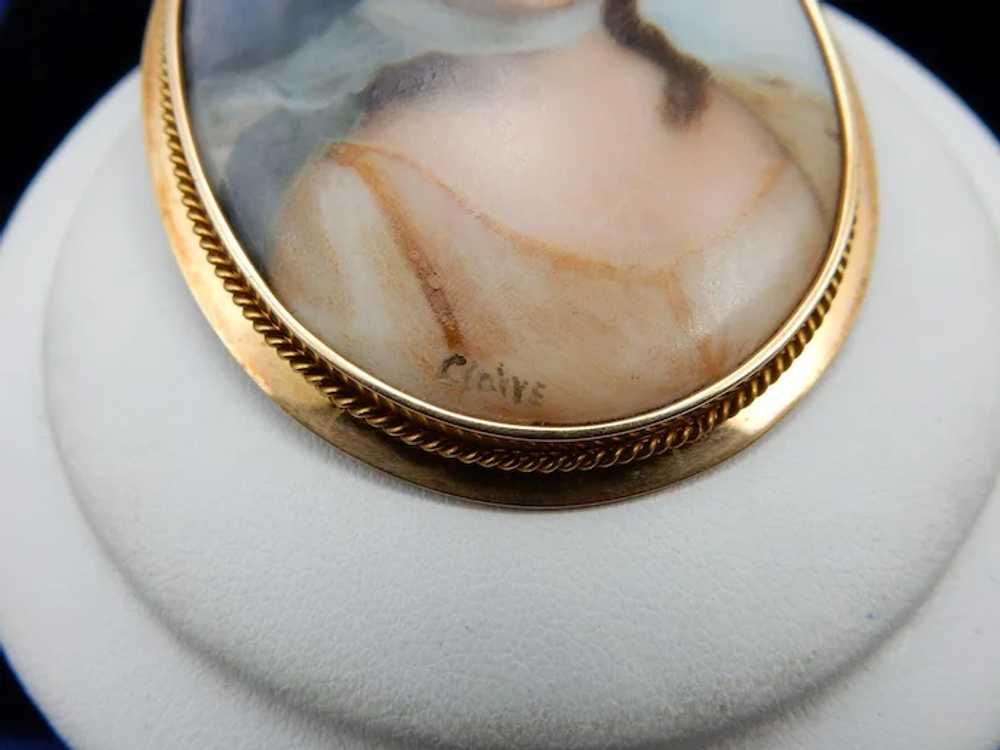 Estate Hand Painted Porcelain Portrait Brooch - image 3