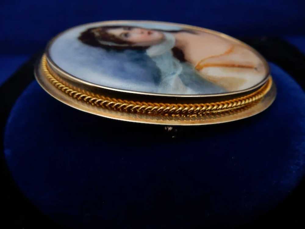 Estate Hand Painted Porcelain Portrait Brooch - image 7