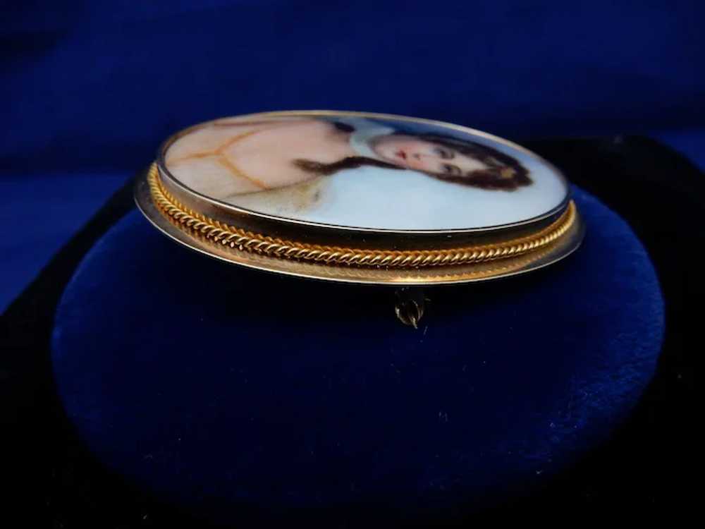 Estate Hand Painted Porcelain Portrait Brooch - image 8