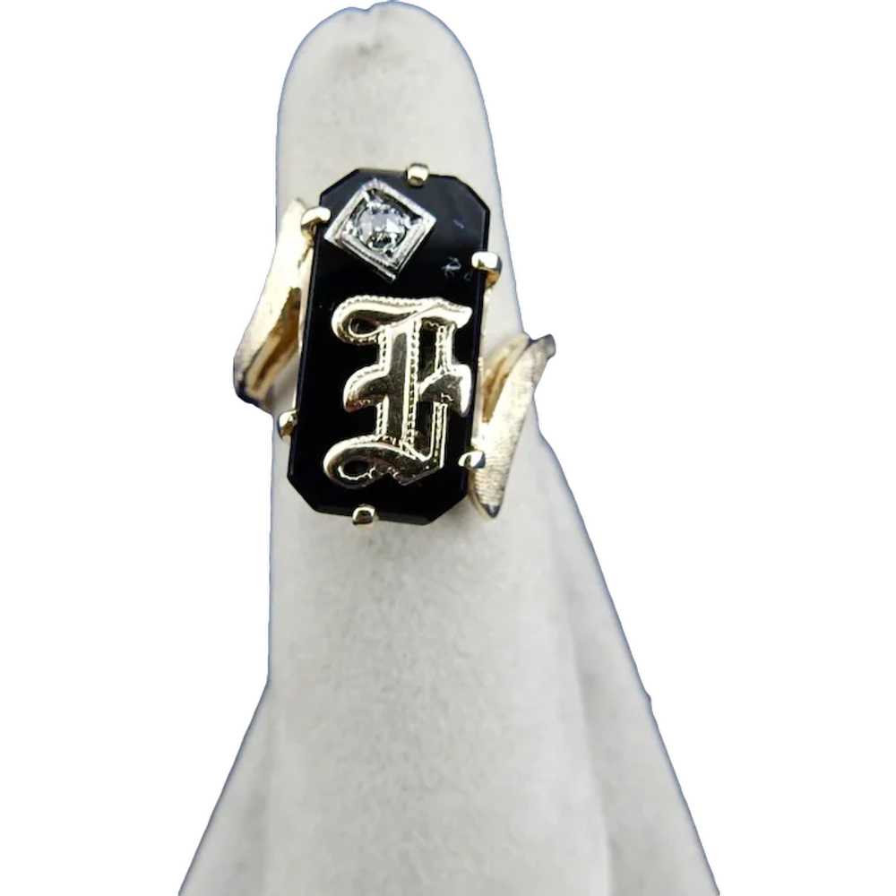 Initialed Onyx and Diamond Ring - image 1