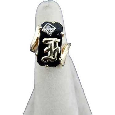 Initialed Onyx and Diamond Ring - image 1