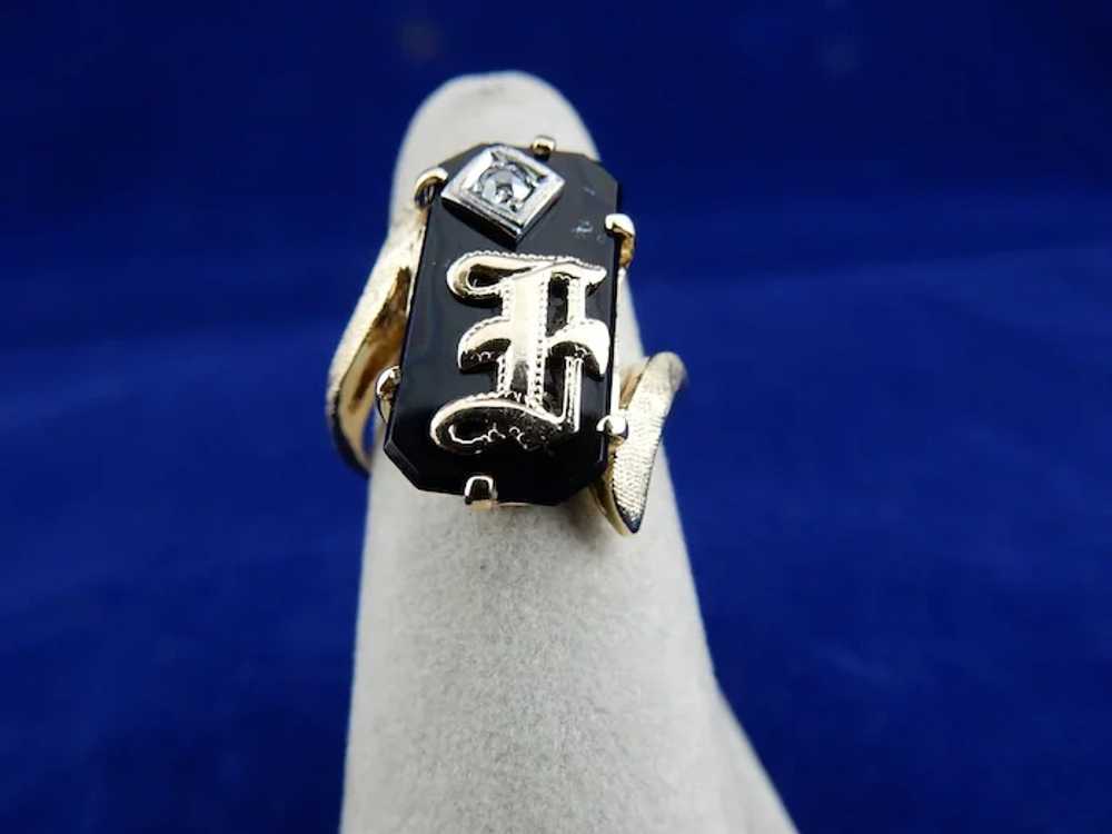 Initialed Onyx and Diamond Ring - image 2