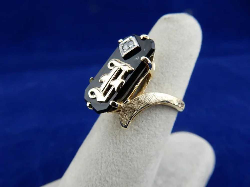 Initialed Onyx and Diamond Ring - image 3