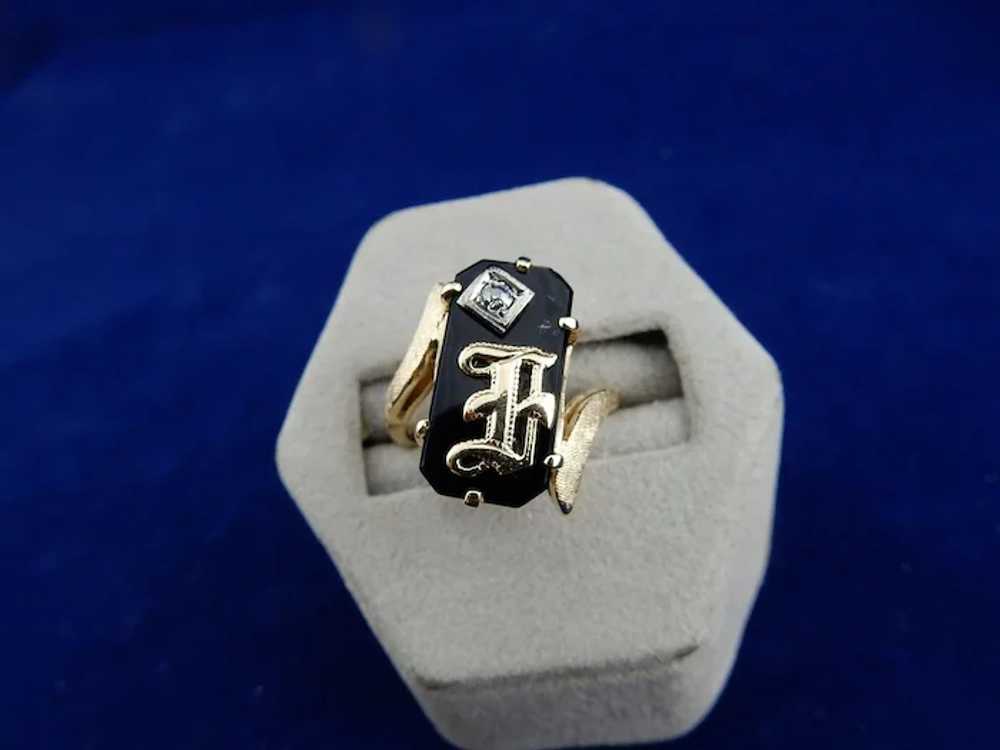 Initialed Onyx and Diamond Ring - image 4