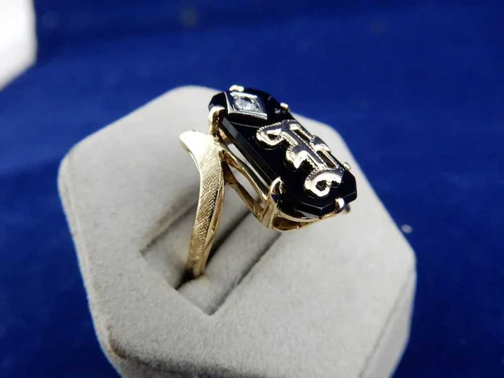 Initialed Onyx and Diamond Ring - image 6