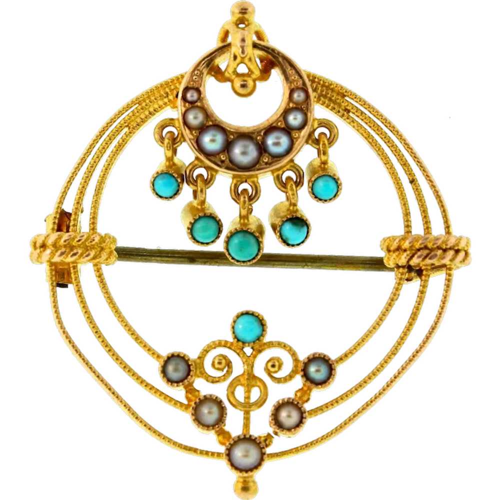Antique Victorian European 15K Gold Pearl Persian… - image 1