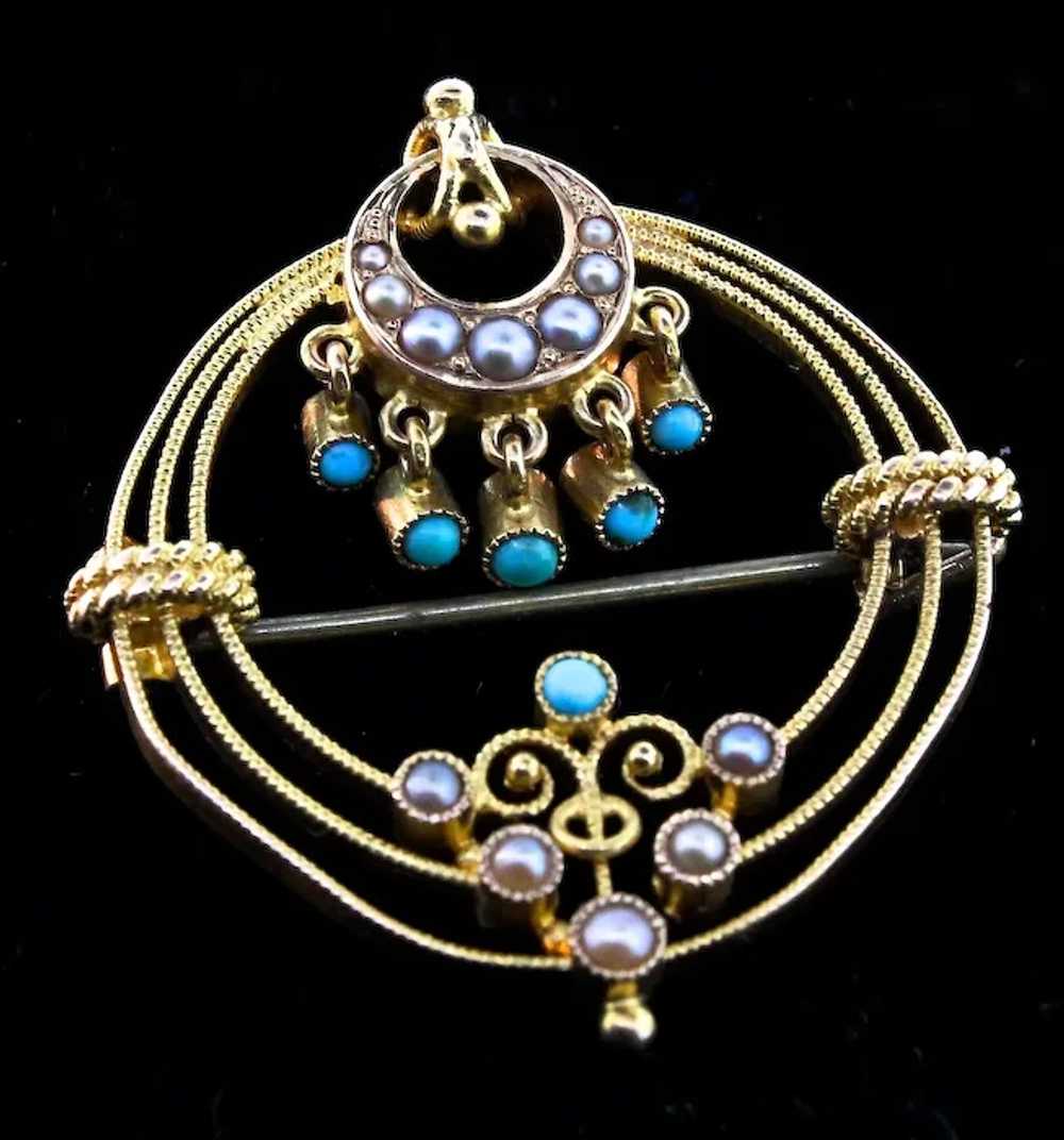 Antique Victorian European 15K Gold Pearl Persian… - image 2