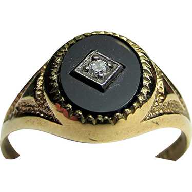 Onyx and Diamond 9 Carat Gold Antique Ring - image 1