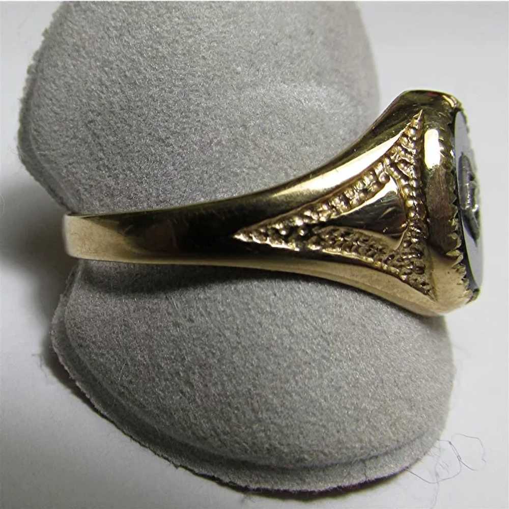 Onyx and Diamond 9 Carat Gold Antique Ring - image 2