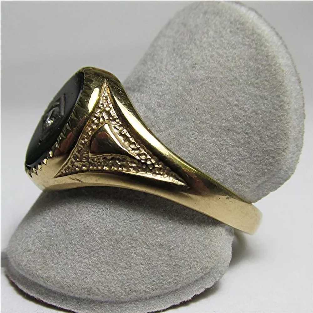 Onyx and Diamond 9 Carat Gold Antique Ring - image 3
