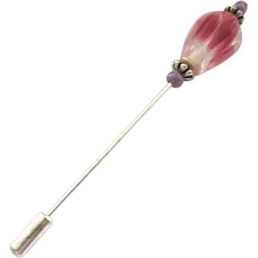 STUNNING Czech Art Glass Stick Pin, RARE 1930's Cz