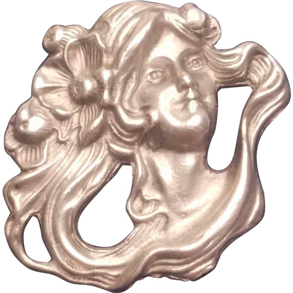 Vintage Fine Pewter Art Nouveau Lady Head Pin - image 1